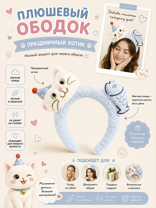 Ободок-указатель  (Ободок плюшевый Праздничный котик)